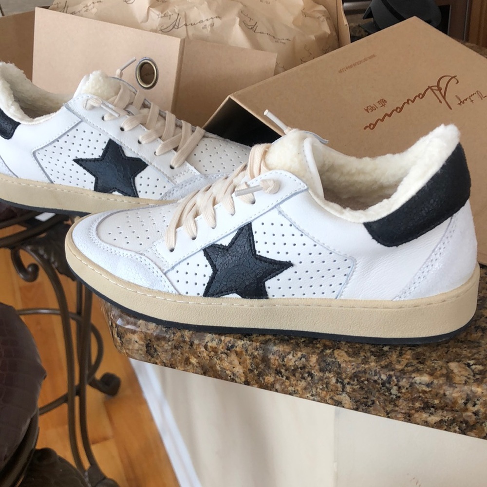 Vintage Havanas shearling white and black sneakers Golden Goose Dupes